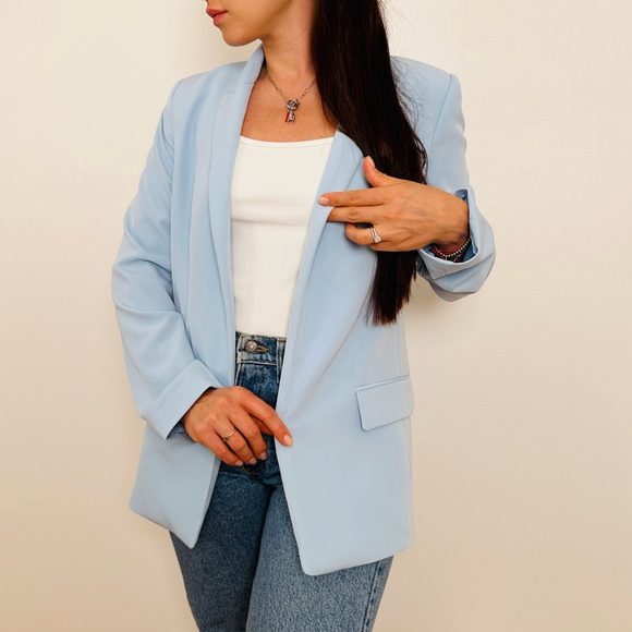 H&M straight cut blazer jacket baby blue color - Picture 3 of 11